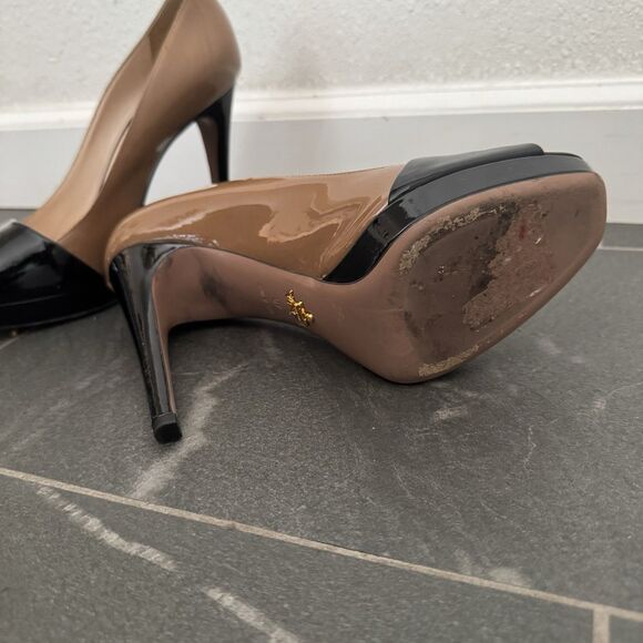 Prada Patent Leather Peep Toe Platform Pump Sz 40 Size 10 Designer Minimalist - Picture 5 of 7